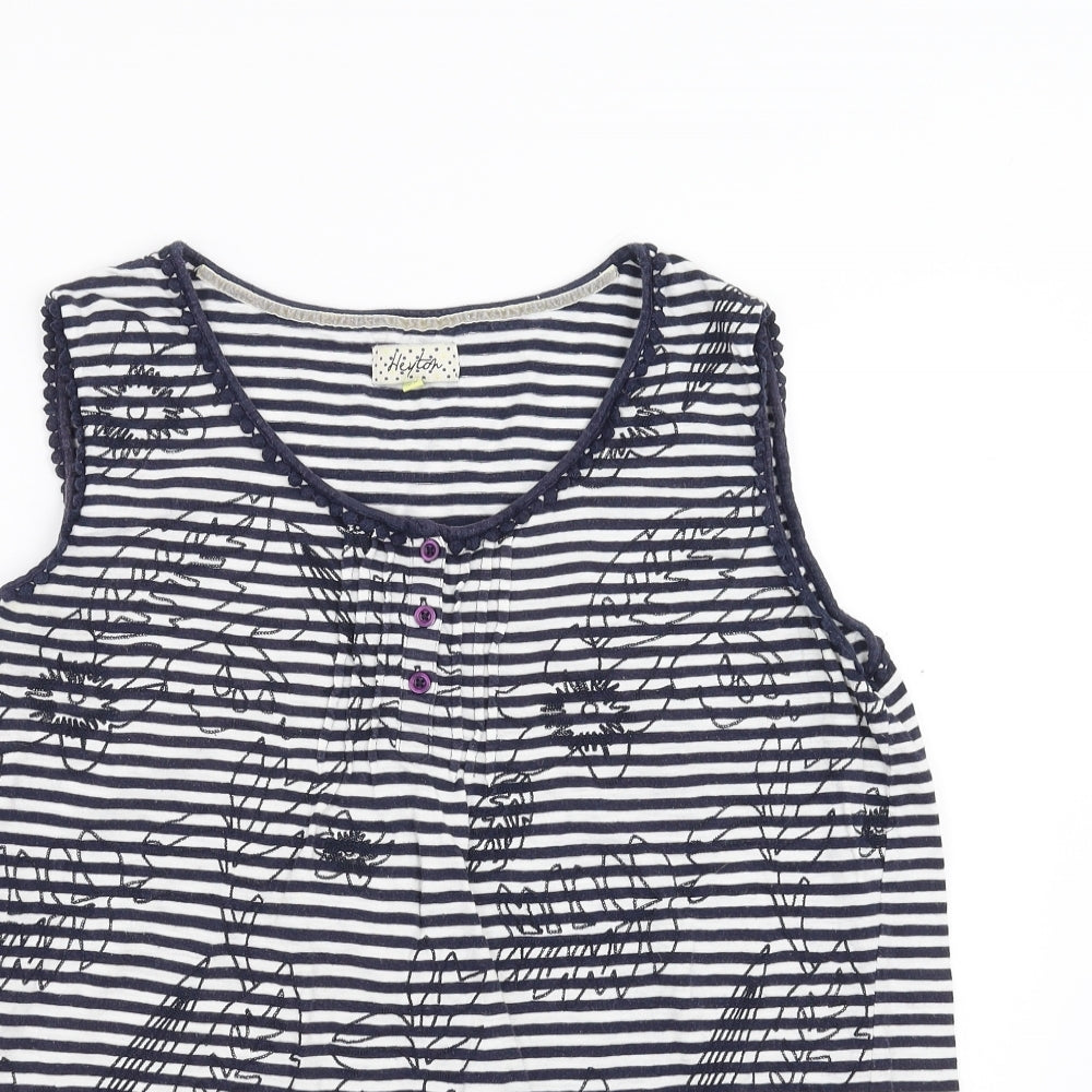 Heyton Womens Blue Striped  Basic T-Shirt Size L  - Floral embroidery