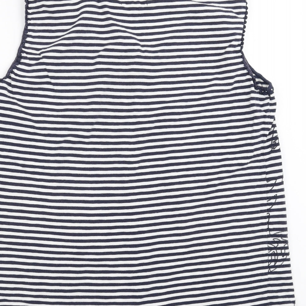 Heyton Womens Blue Striped  Basic T-Shirt Size L  - Floral embroidery