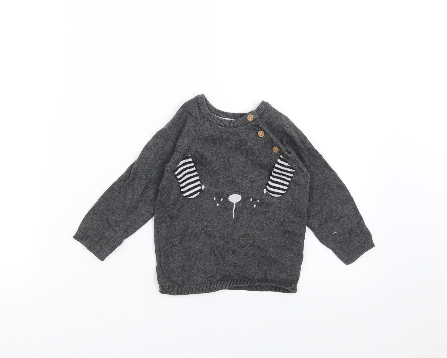 TU Baby Grey  Knit Pullover Jumper Size 12-18 Months  - animal face