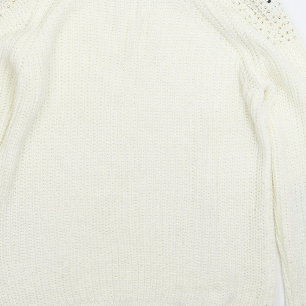 Preworn Womens White  Knit Pullover Jumper Size 12
