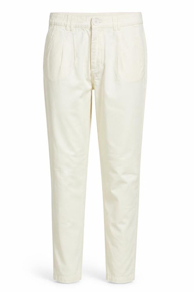 Front view of Berksha women’s white trousers, size UK 12, - washable mark