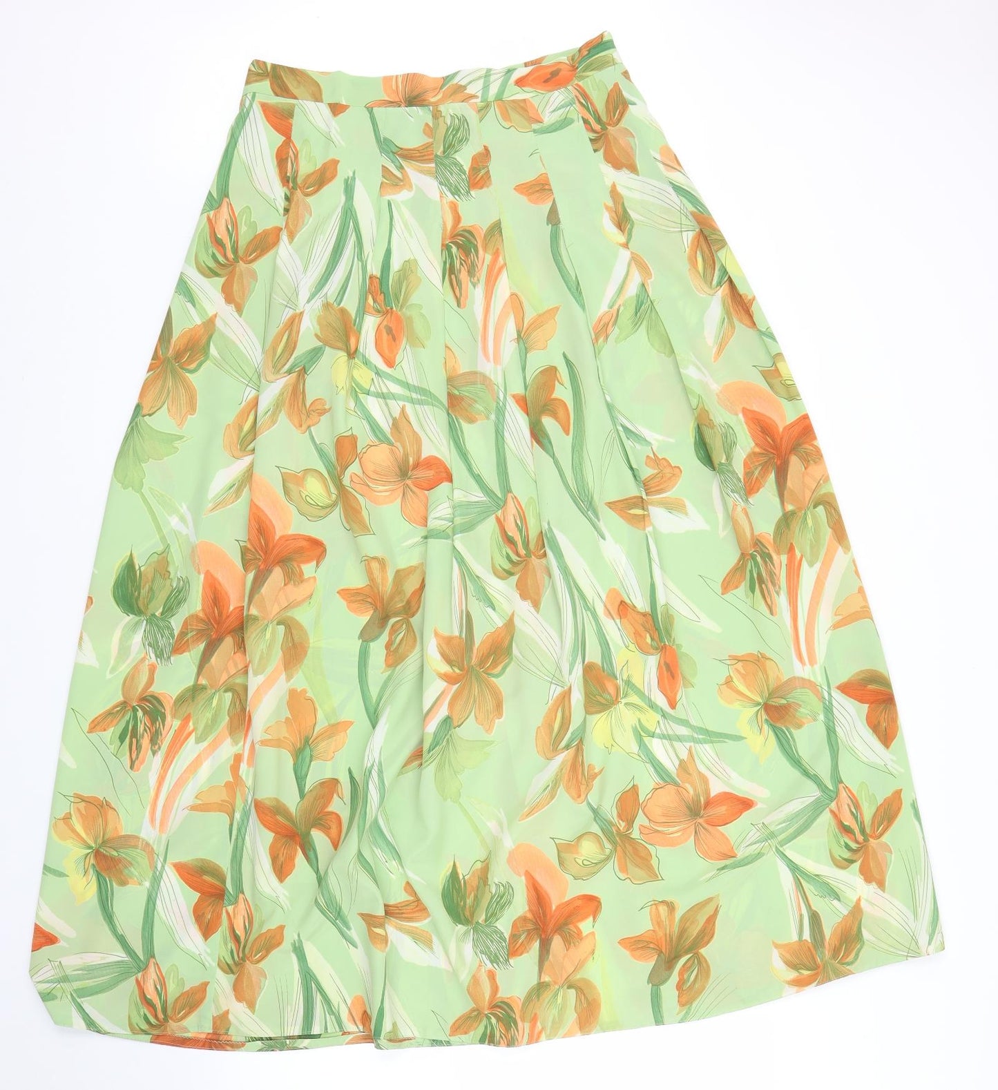 Preworn Womens Green Floral  A-Line Skirt Size L