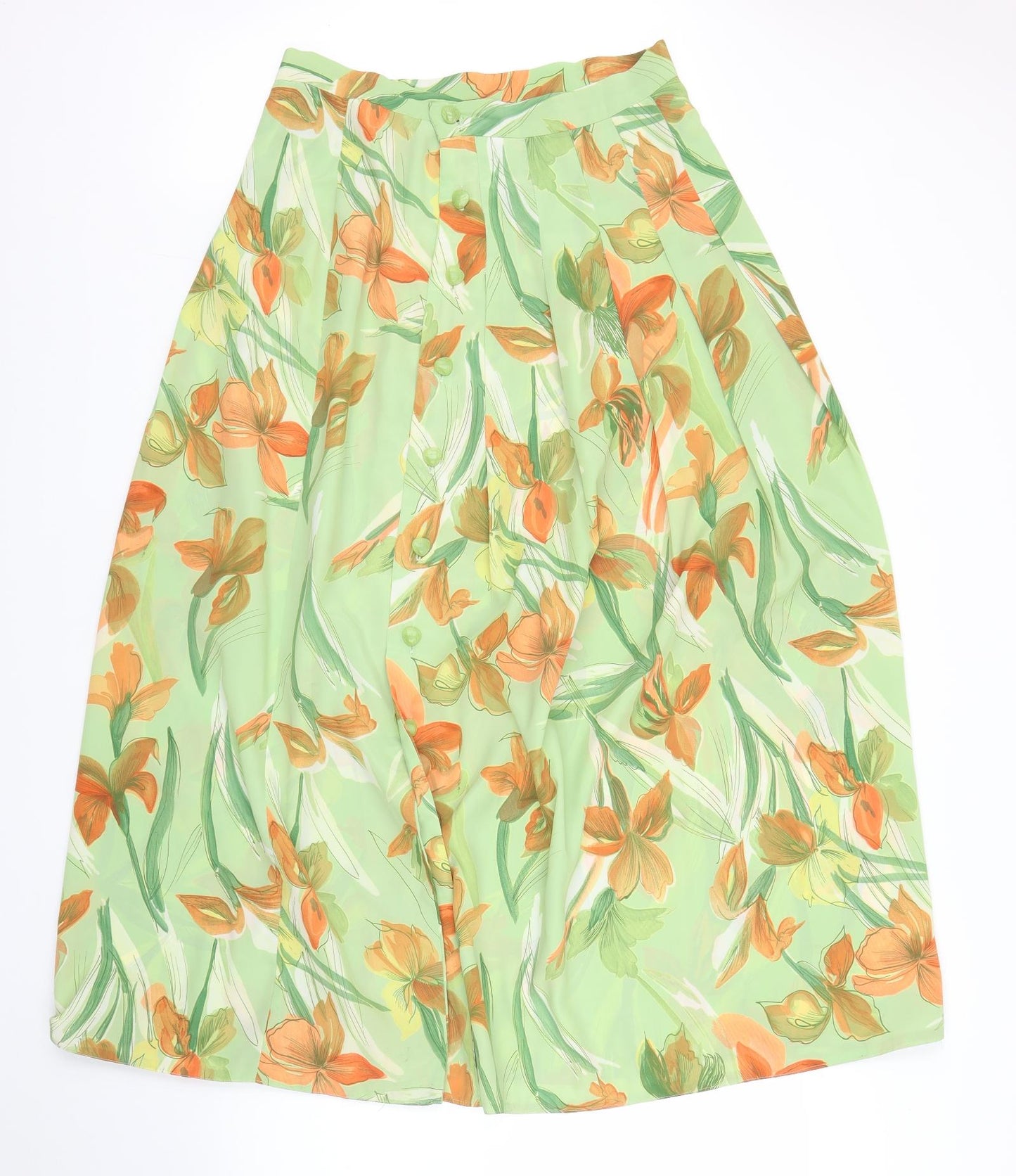 Preworn Womens Green Floral  A-Line Skirt Size L