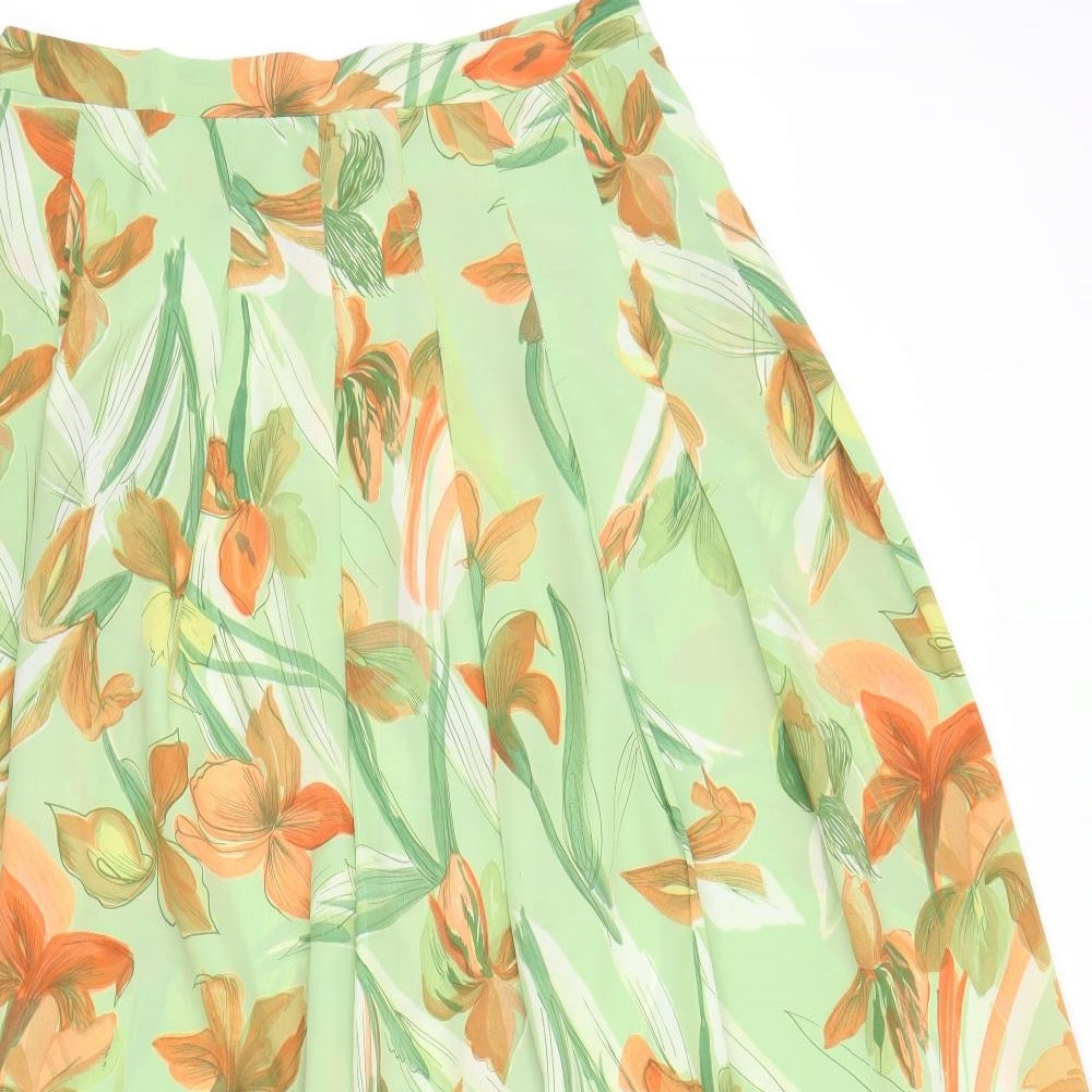 Preworn Womens Green Floral  A-Line Skirt Size L