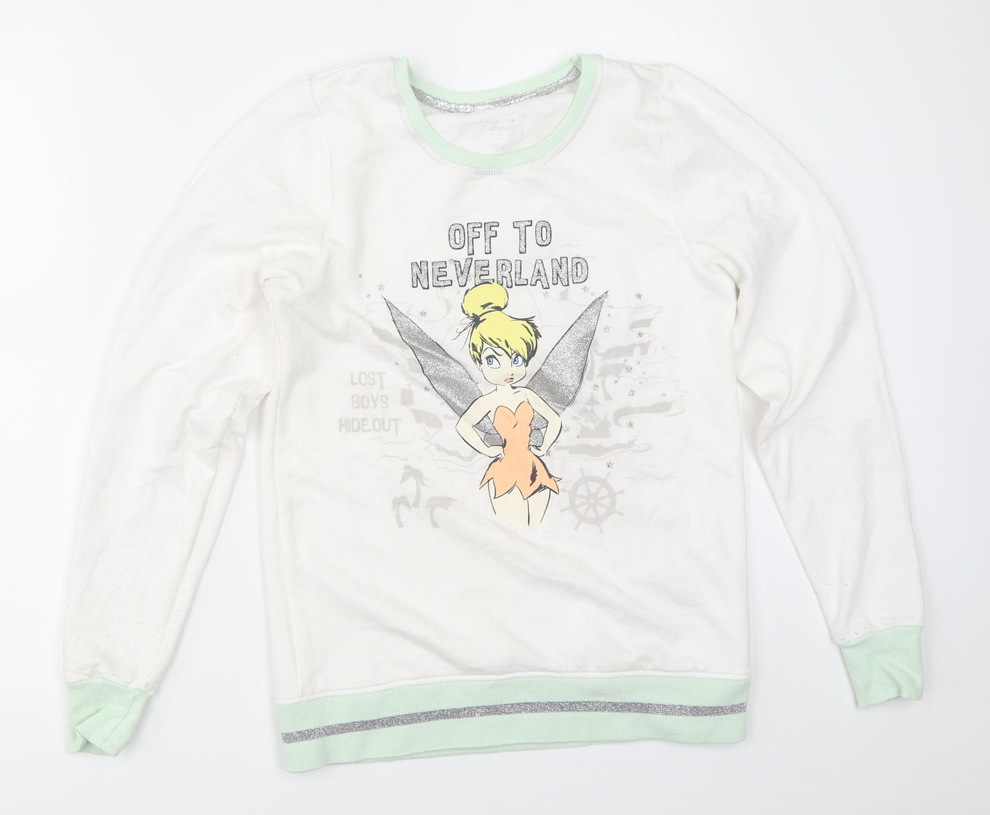 Primark Womens White Solid  Top Pyjama Top Size 2XS  - tinkerbell