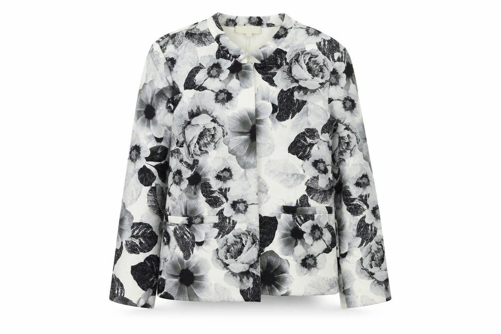 Front view of Papaya women’s grey floral jacket blazer, size UK 10