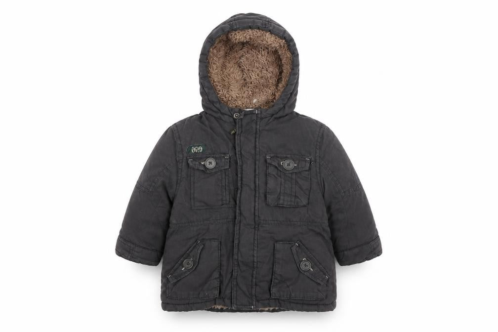 Front view of Mini Club Baby Grey Parka Jacket, size 9-12, Months
