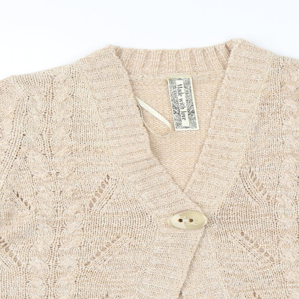 E-vie Womens Beige Argyle/Diamond  Cardigan Jumper Size 14