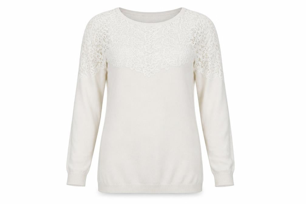 Front view of ASOS women’s white floral jumper, size UK 12