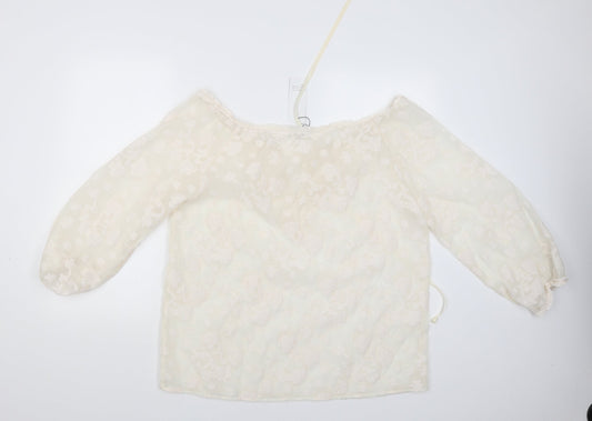 SHEILAY Womens White Floral  Basic Blouse Size XL