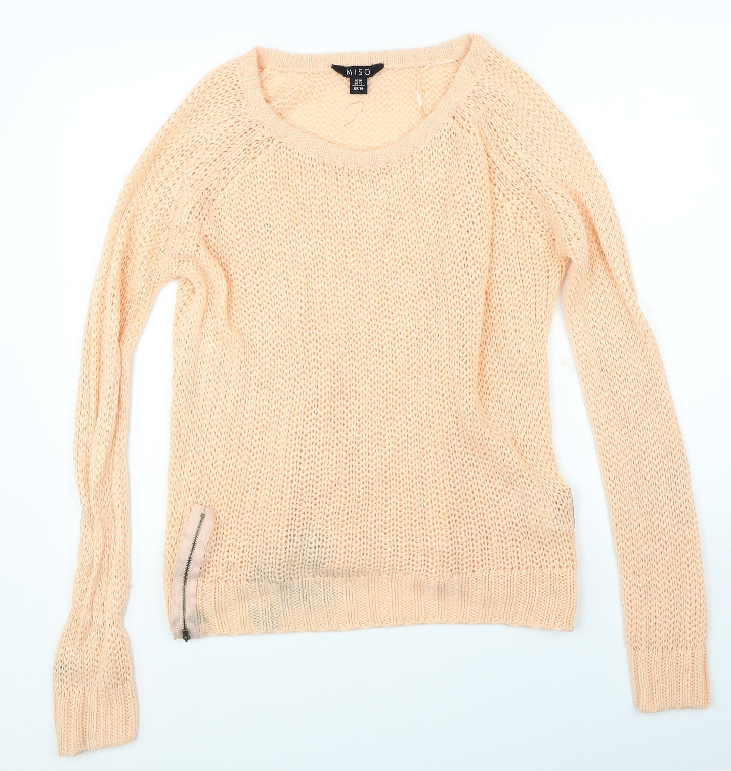Miso Womens Orange  Knit Pullover Jumper Size 14