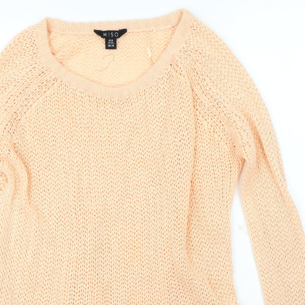 Miso Womens Orange  Knit Pullover Jumper Size 14