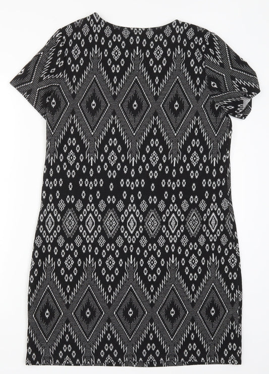 New Look Womens Black Geometric  T-Shirt Dress  Size 12