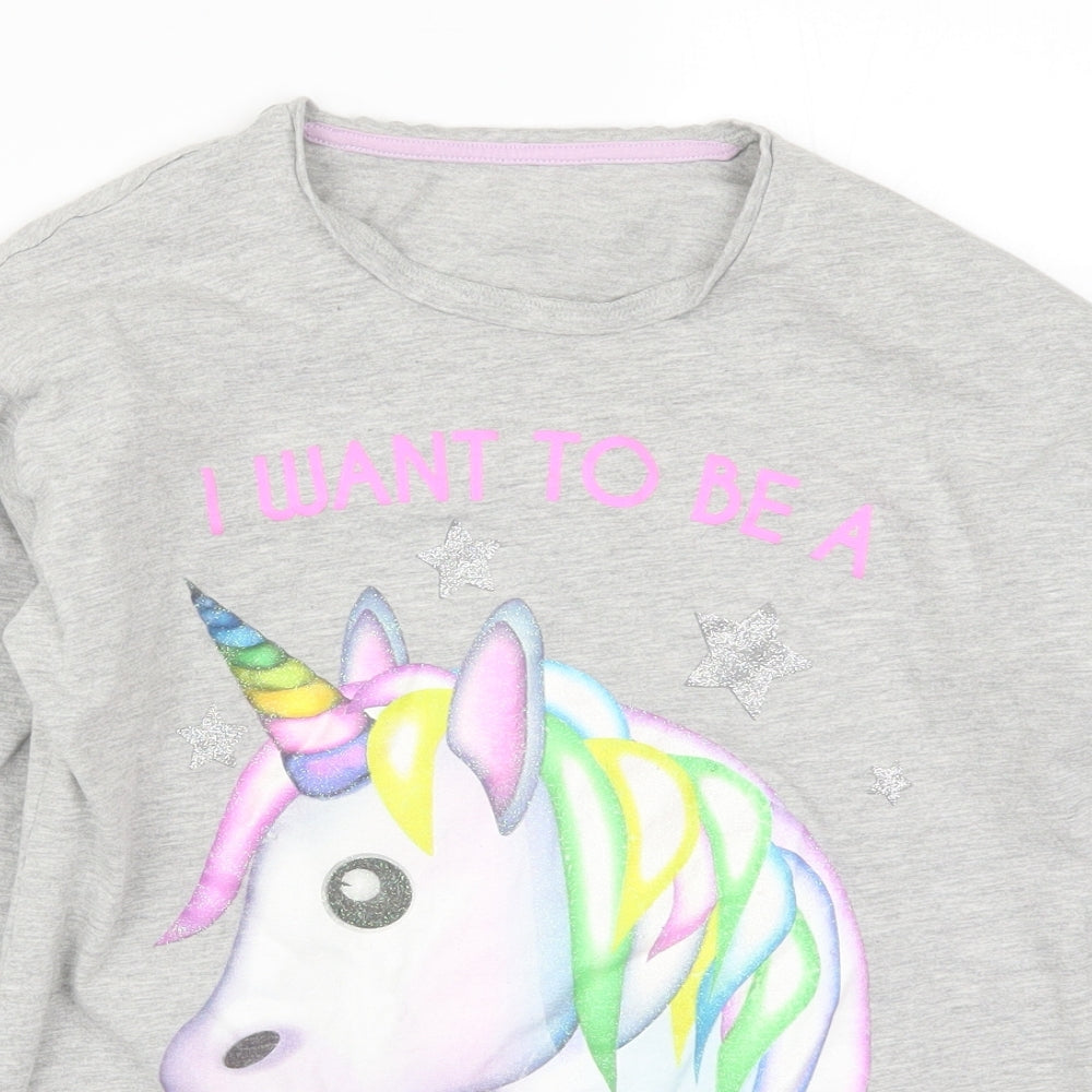Nutmeg Girls Grey Solid  Top Pyjama Top Size 13-14 Years  - Unicorn