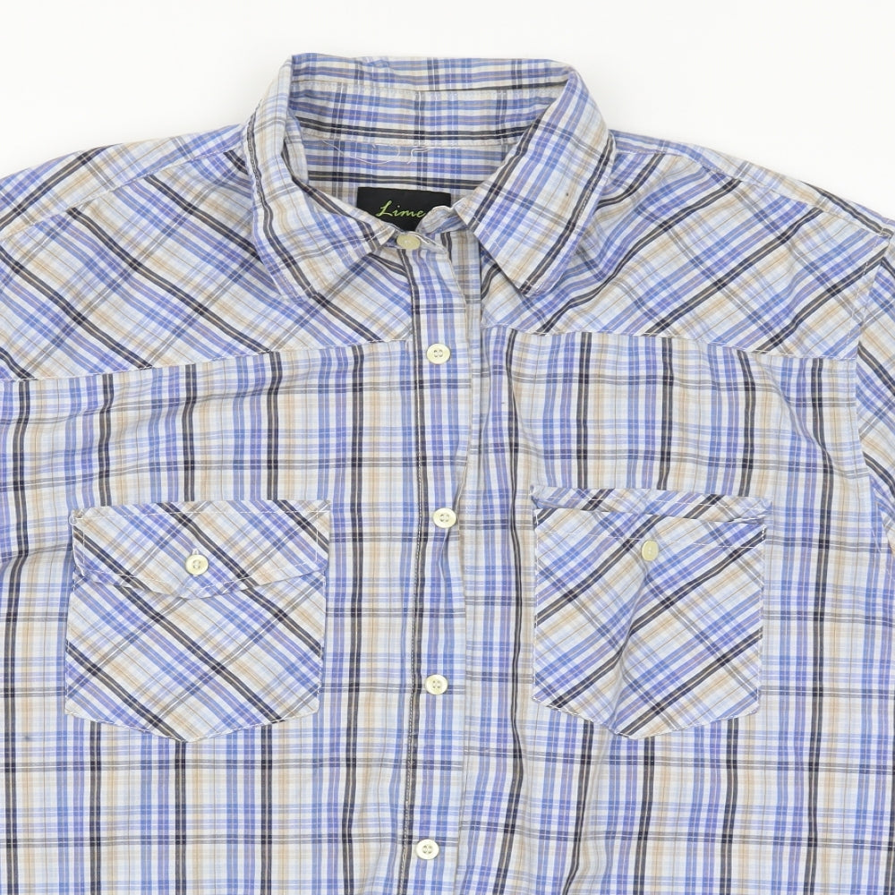 Lime Mens Blue Check   Button-Up Size XL