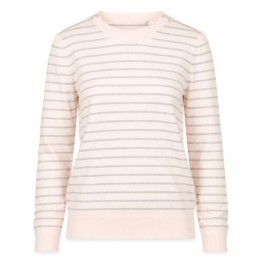 Front view of Principles women’s pink striped knit jumper, size UK 8