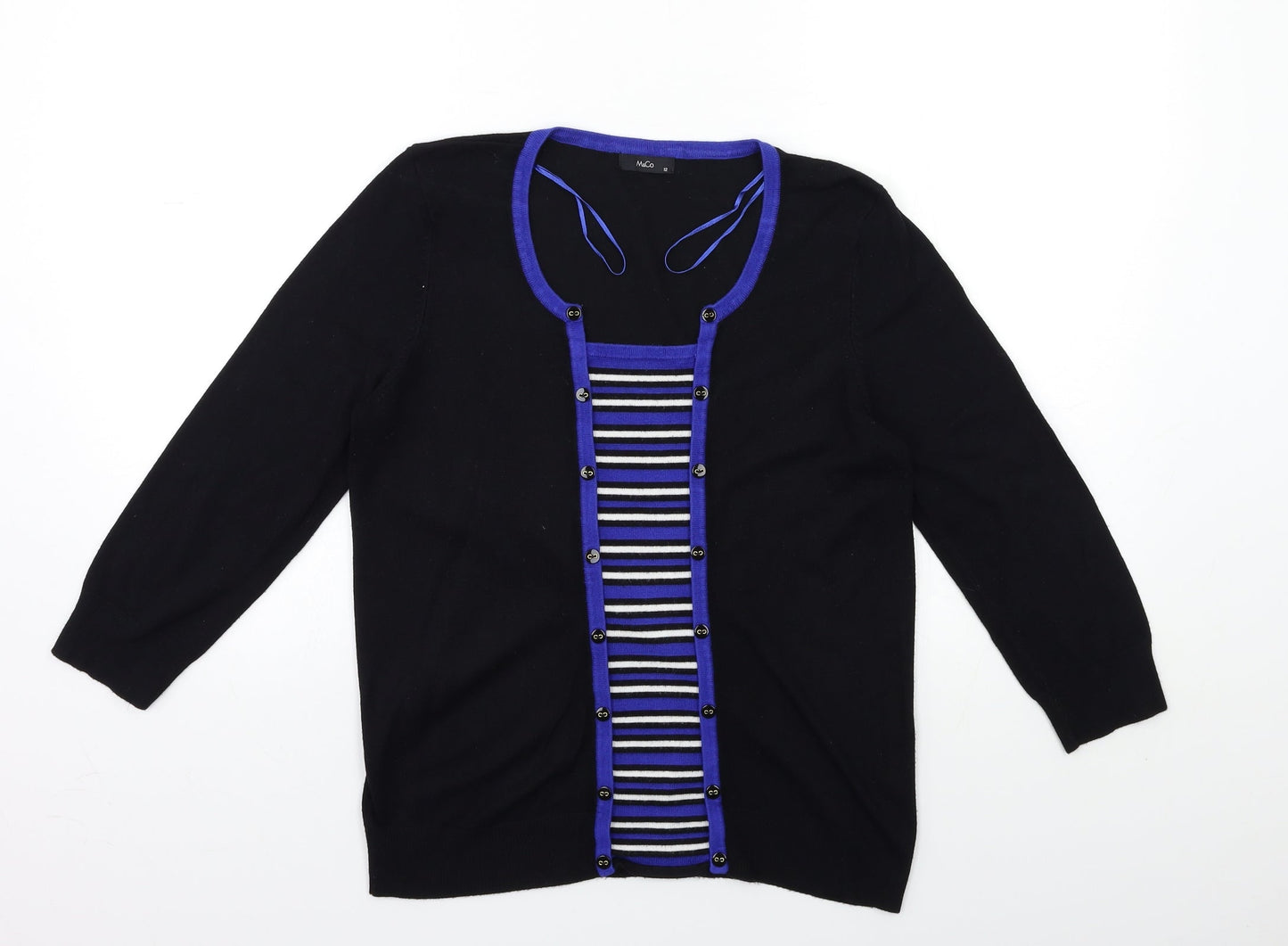 M&Co Womens Black Striped Knit Pullover Jumper Size 12