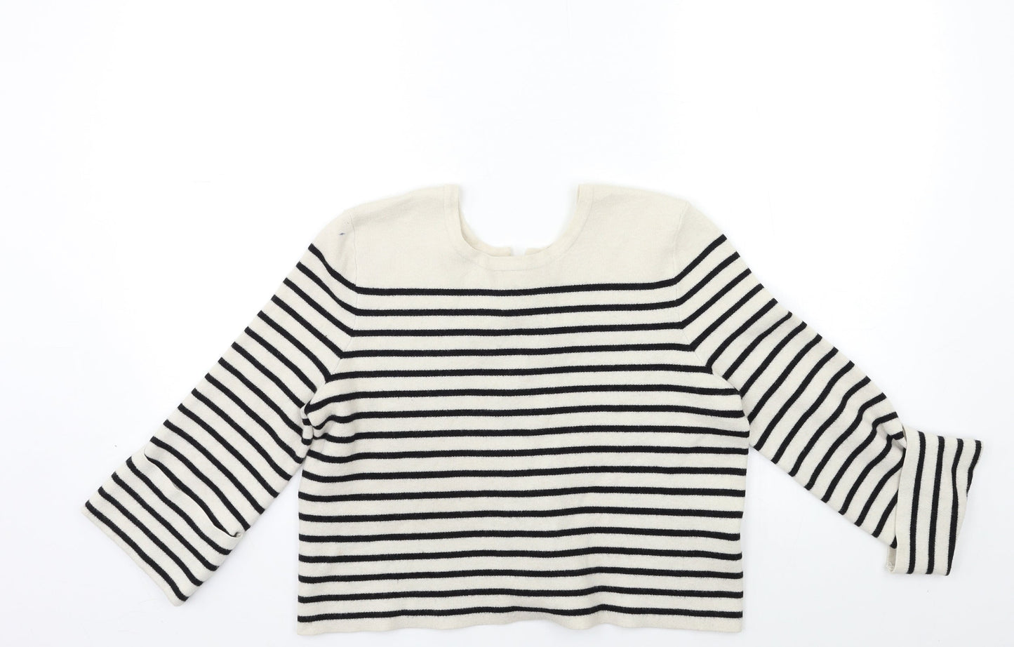 Preworn Womens White Striped Knit Pullover Jumper Size M