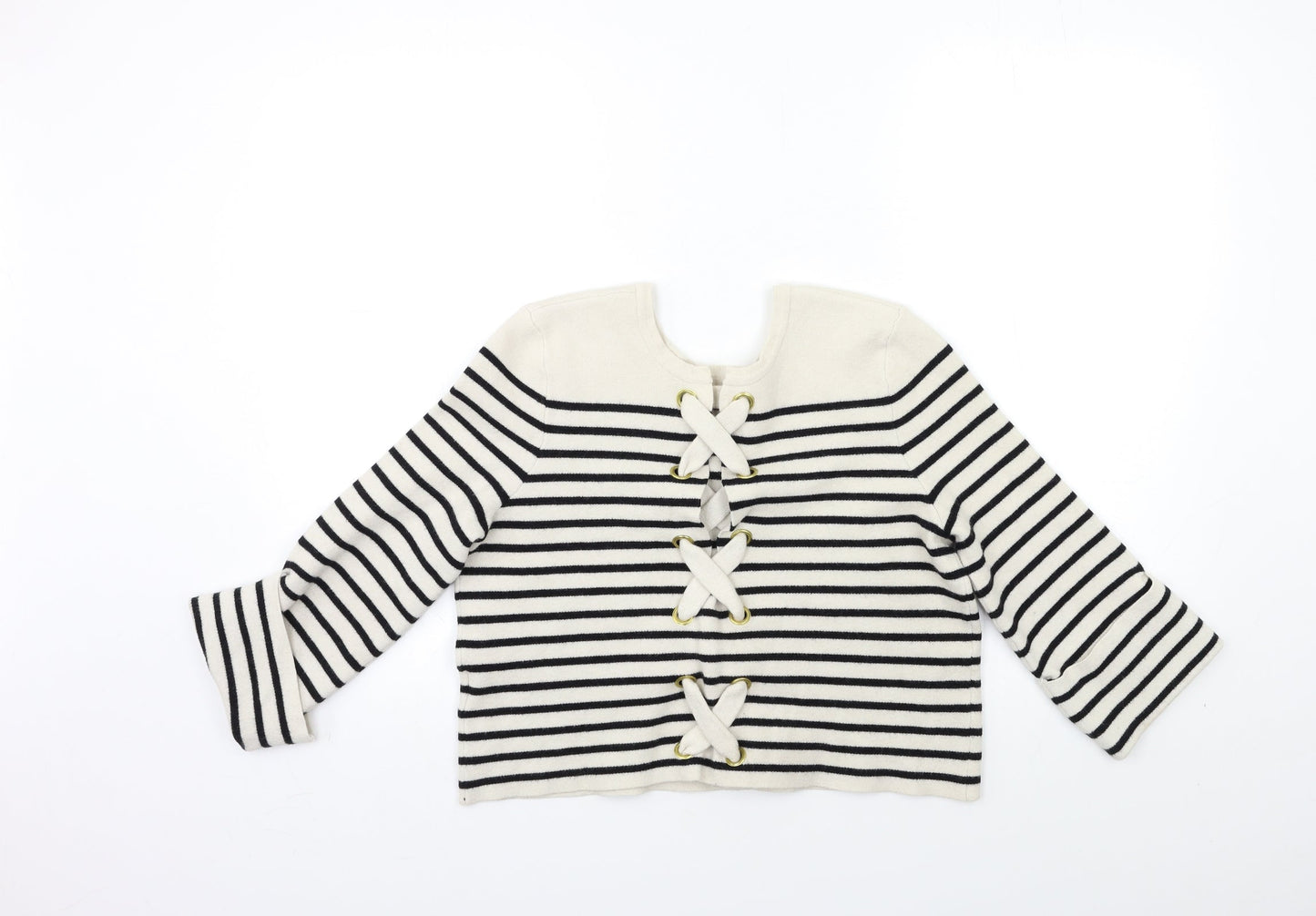 Preworn Womens White Striped Knit Pullover Jumper Size M