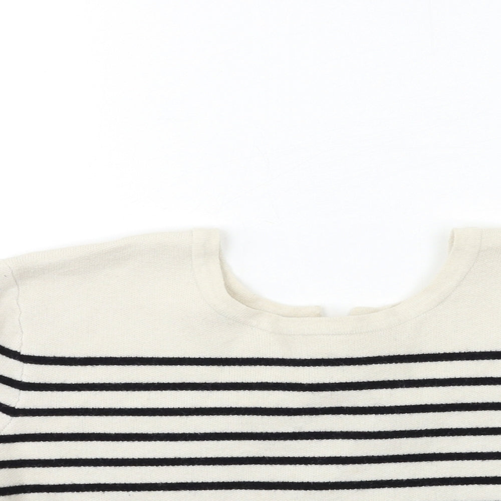 Preworn Womens White Striped Knit Pullover Jumper Size M