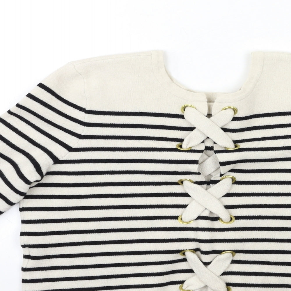 Preworn Womens White Striped Knit Pullover Jumper Size M