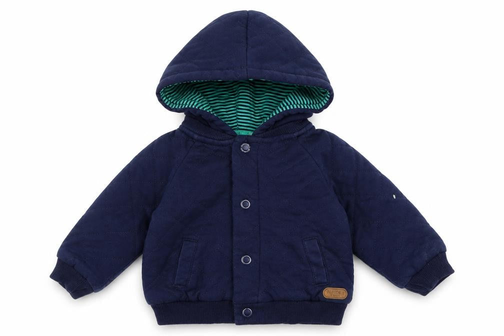 Front view of Debenhams boys’ blue jersey jacket, size 3-6, months
