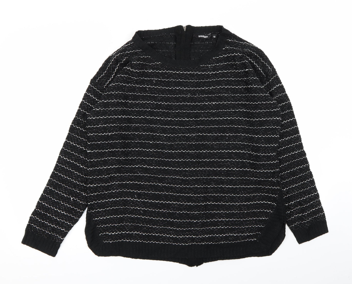 goldigga Womens Black Striped  Pullover Jumper Size 12