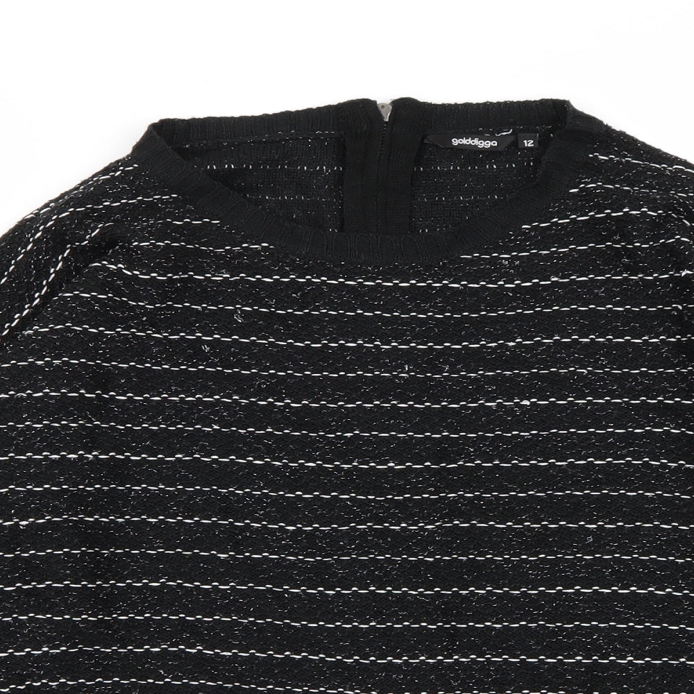 goldigga Womens Black Striped  Pullover Jumper Size 12