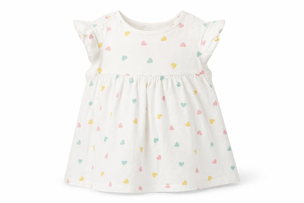 Front view of H&M girls’ multicoloured geometric basic t-shirt, size 3-6, months