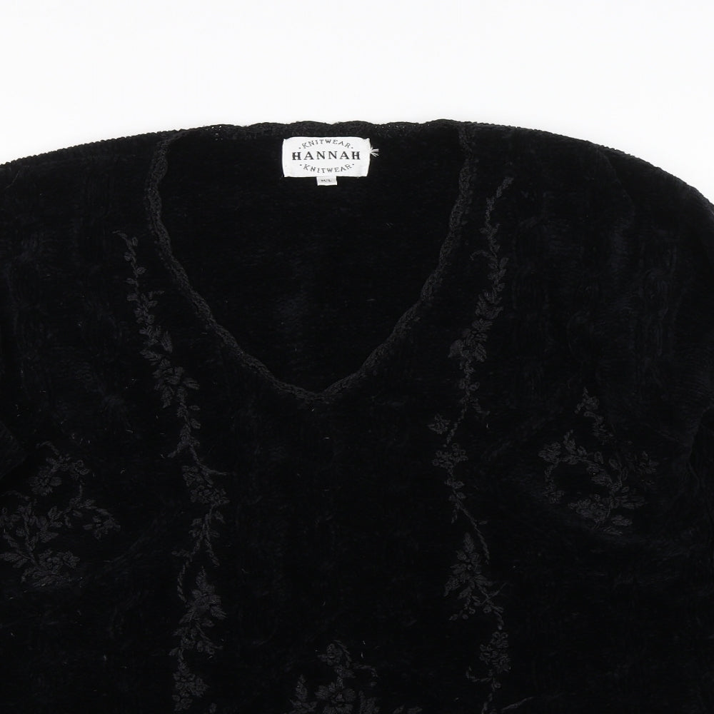 HANNAH Womens Black Floral  Pullover Jumper Size M