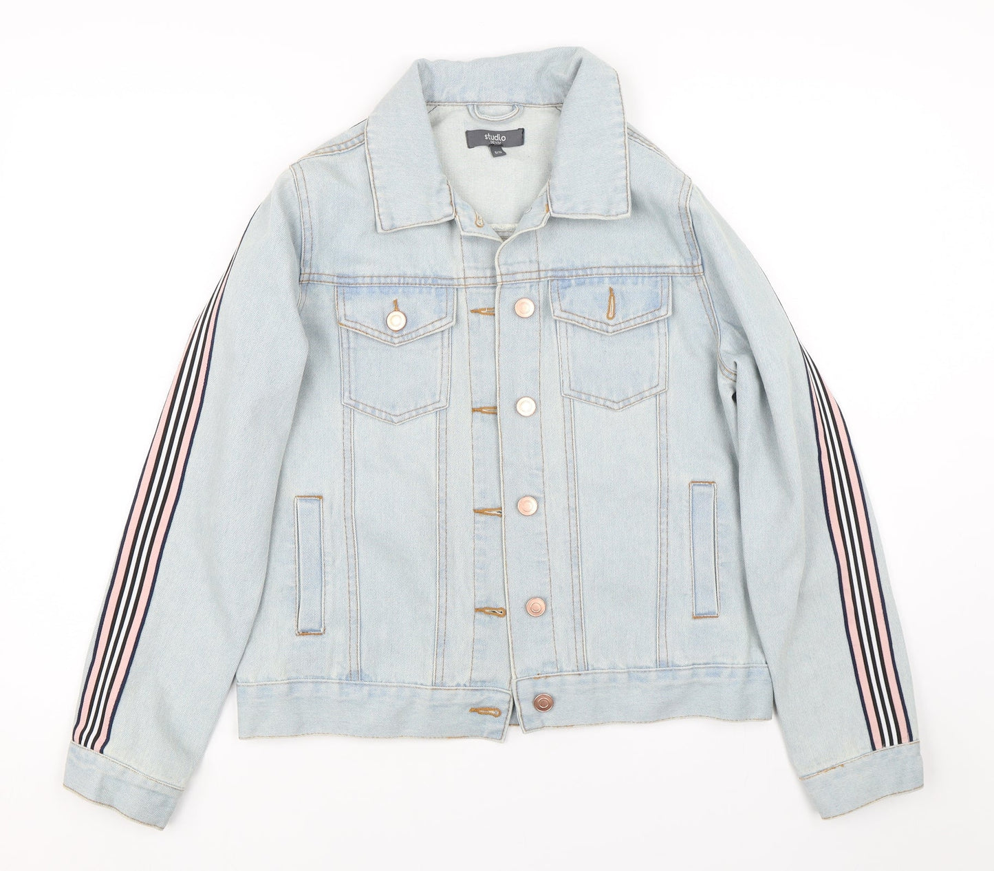 Studio Denim Womens Blue Striped Denim Jacket  Size 8