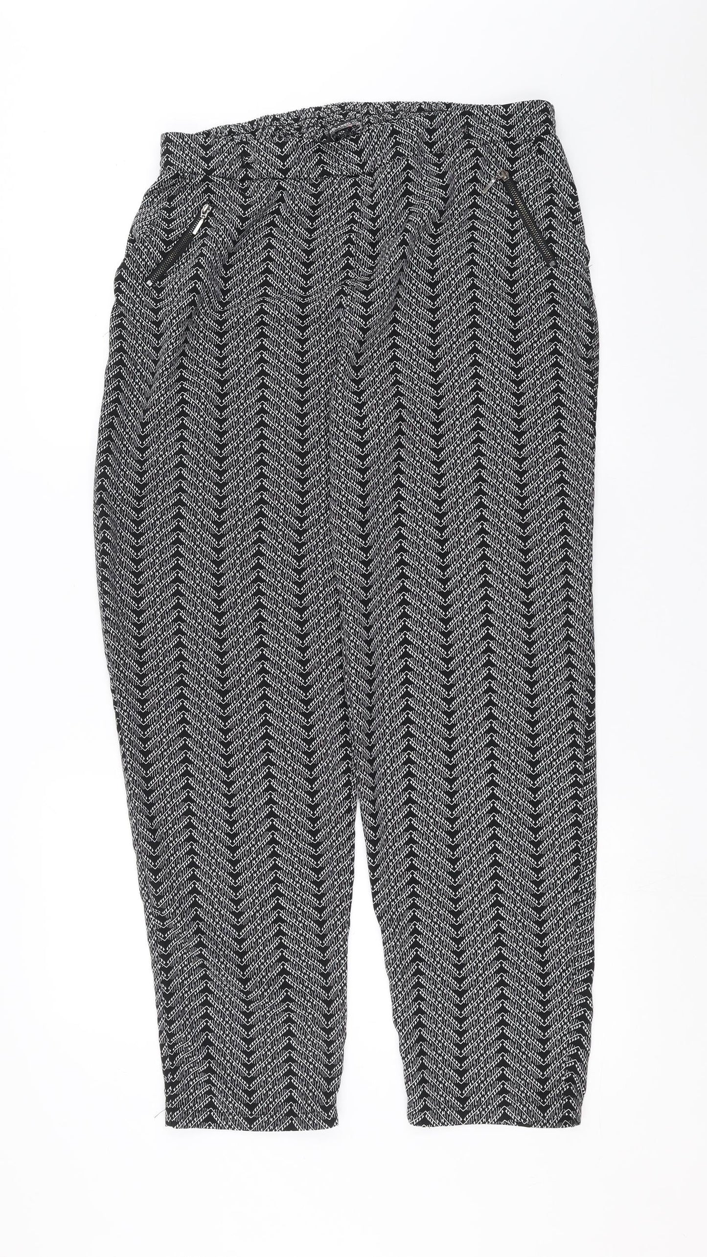 Bonmarché Womens Black Geometric  Trousers  Size 16 L28 in