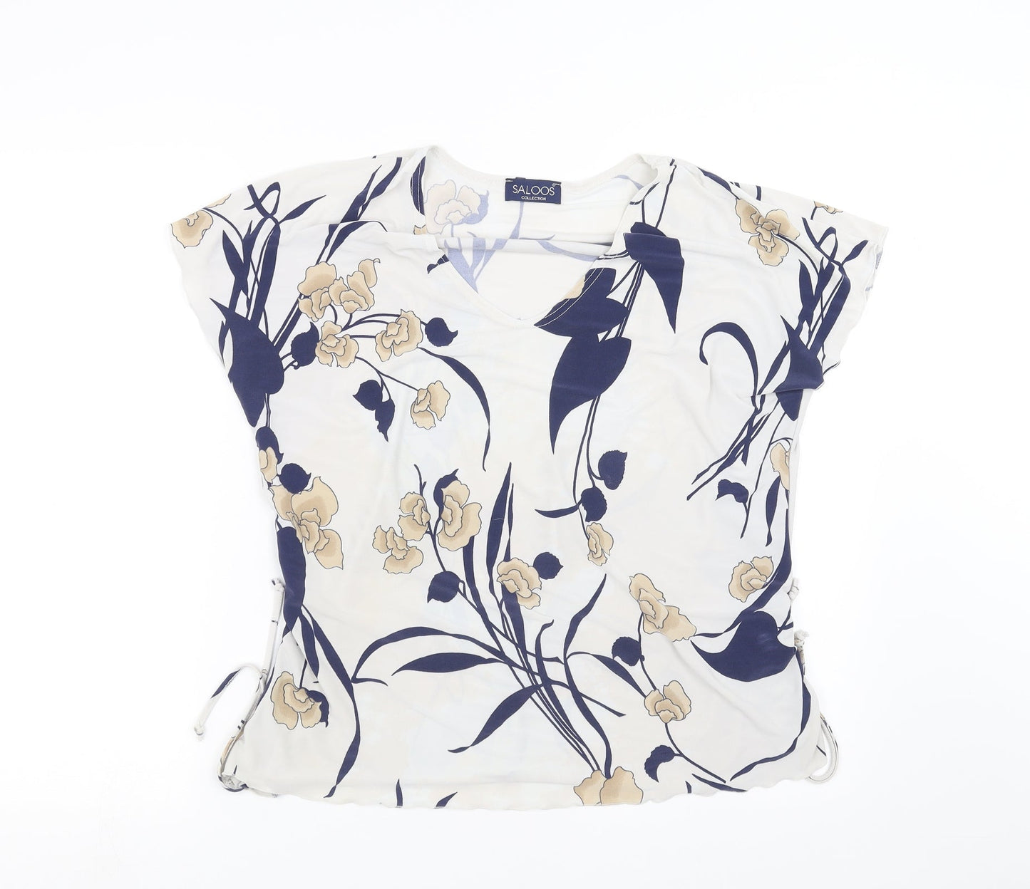 Saloos Womens White Floral  Basic Blouse Size L