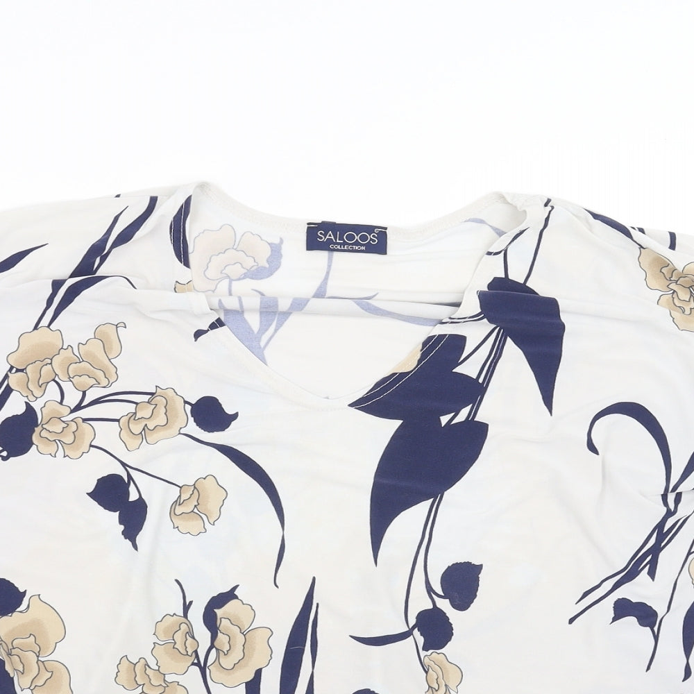 Saloos Womens White Floral  Basic Blouse Size L