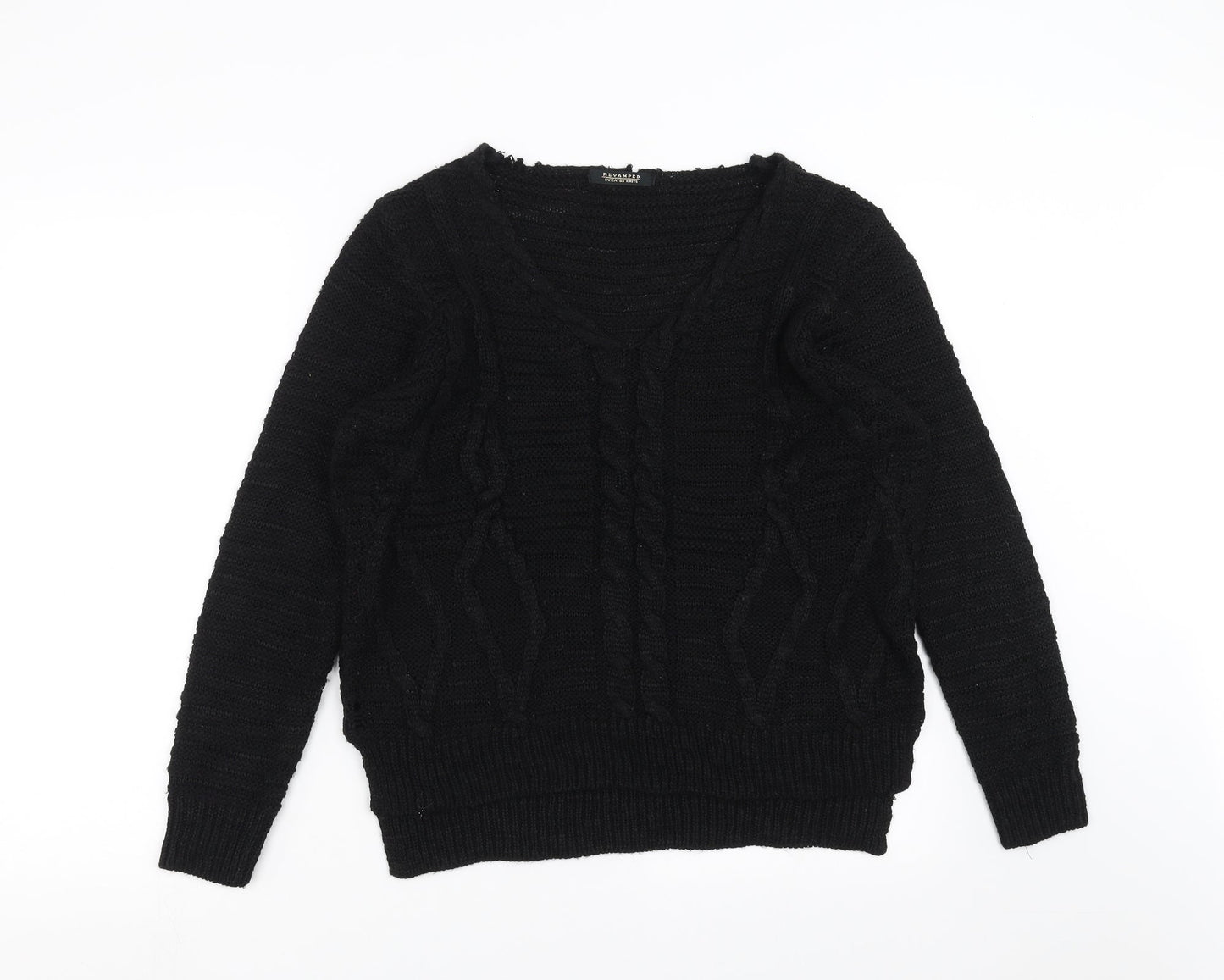 Revamped Womens Black  Knit Pullover Jumper Size M