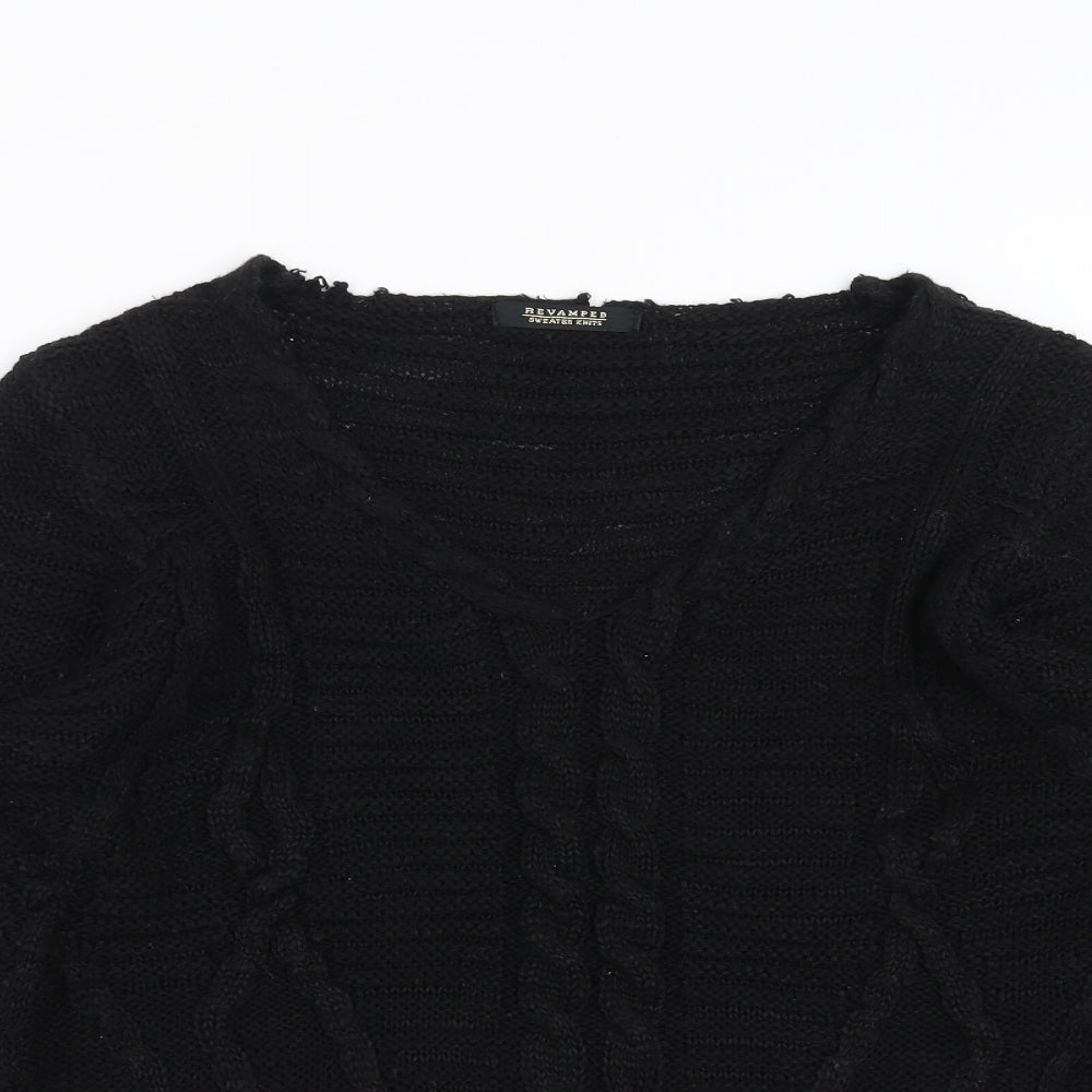 Revamped Womens Black  Knit Pullover Jumper Size M