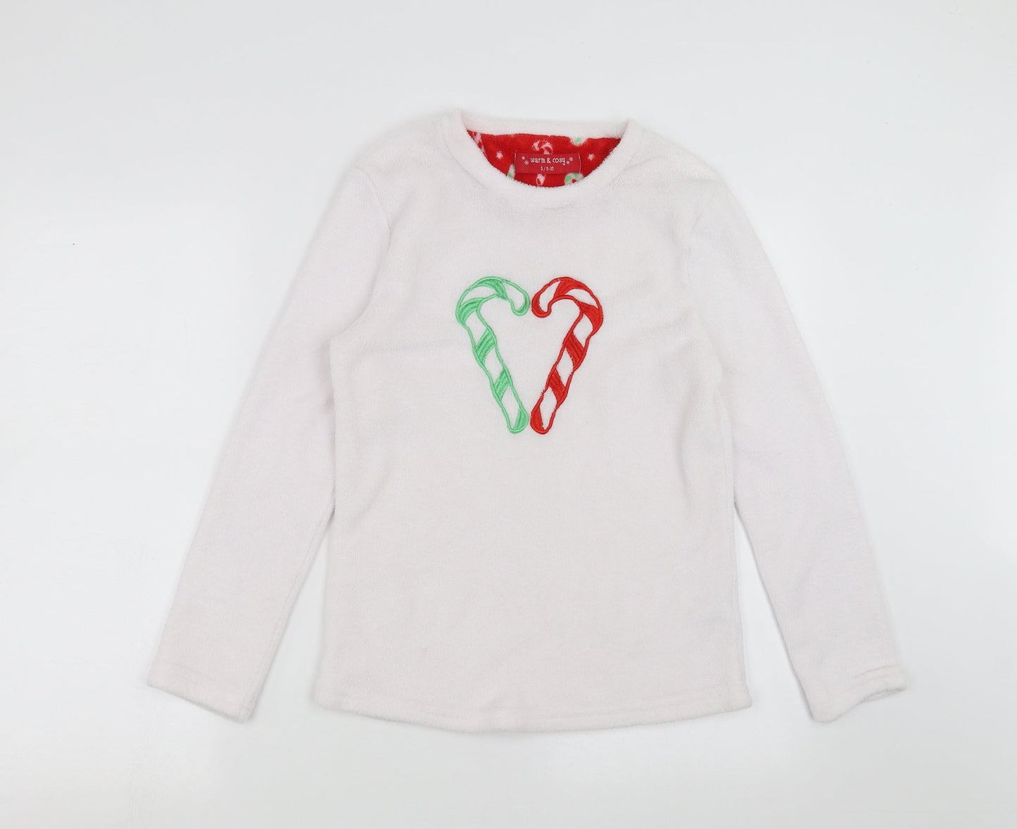 Warm & Cosy Womens White Solid  Top Pyjama Top Size S  - candy canes
