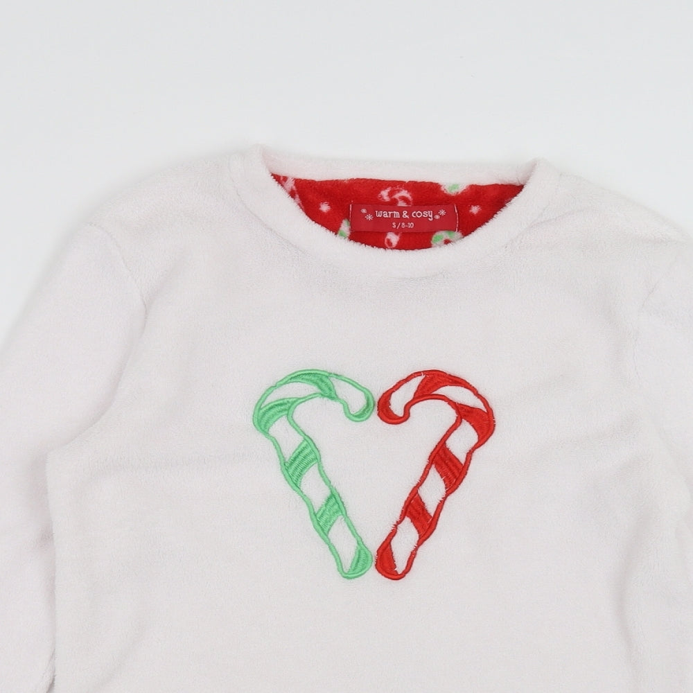 Warm & Cosy Womens White Solid  Top Pyjama Top Size S  - candy canes