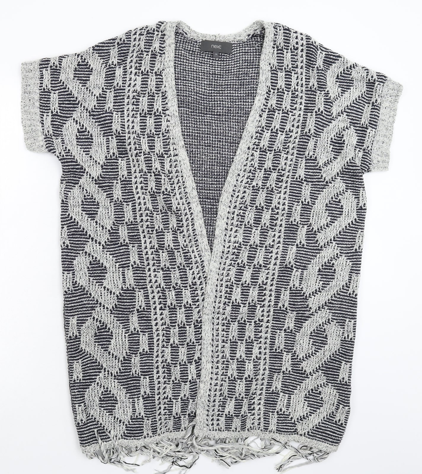 NEXT Womens Grey Geometric Knit Cardigan Jumper Size 10
