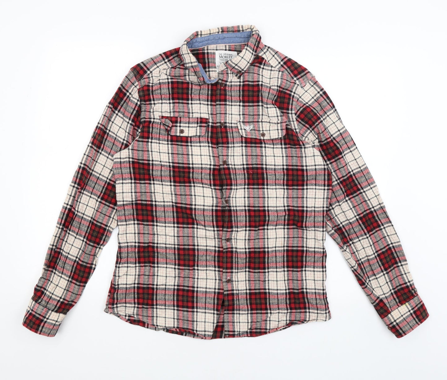 Morley Trading Co Mens Red Plaid   Button-Up Size M