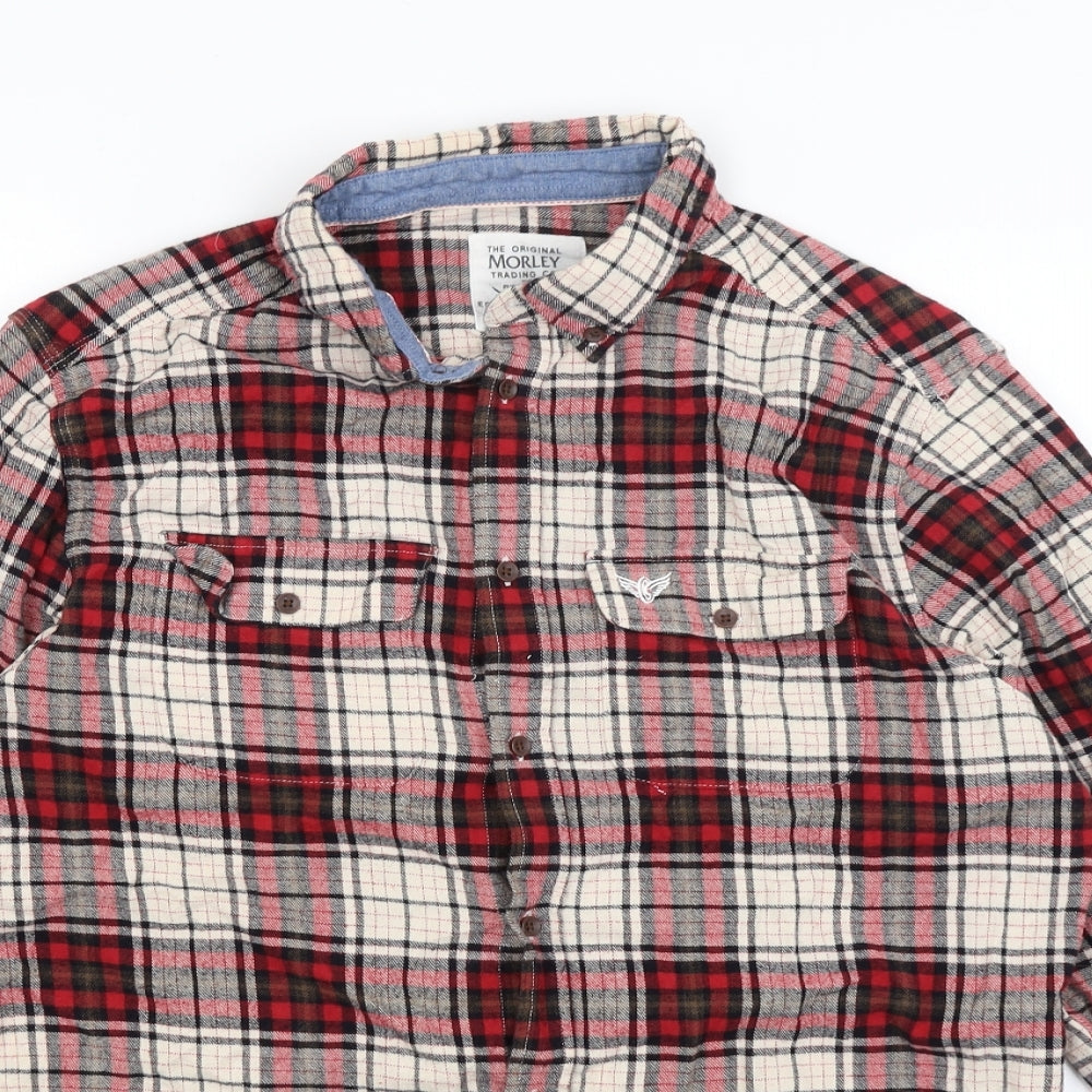 Morley Trading Co Mens Red Plaid   Button-Up Size M