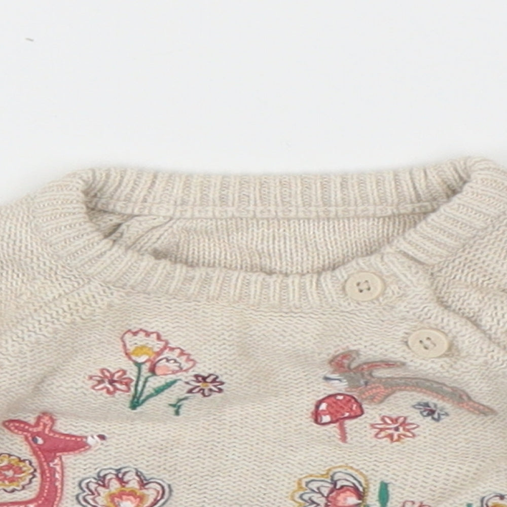 Nutmeg Girls Beige Floral  Pullover Jumper Size 0-3 Months