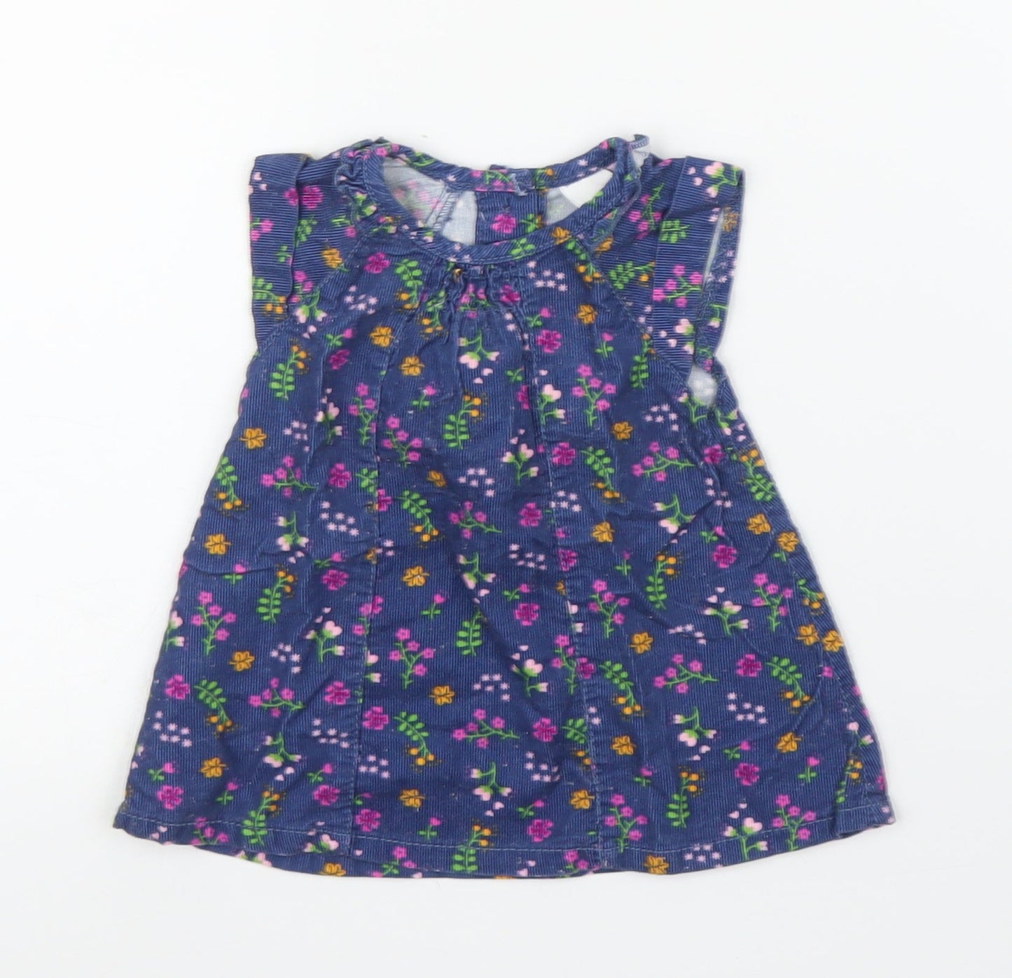 Baby Club Girls Blue Floral Corduroy A-Line  Size 0-3 Months