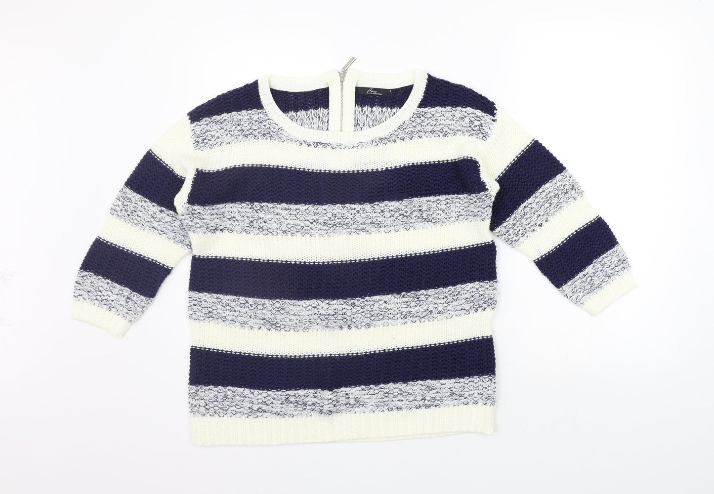 BM Womens Blue Striped  Pullover Jumper Size S
