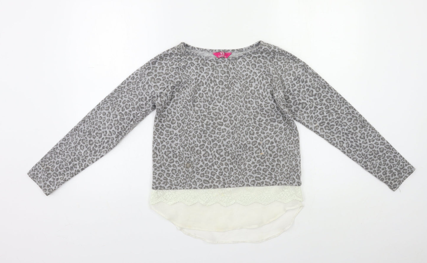 YD Girls Grey Animal Print  Basic T-Shirt Size 10 Years