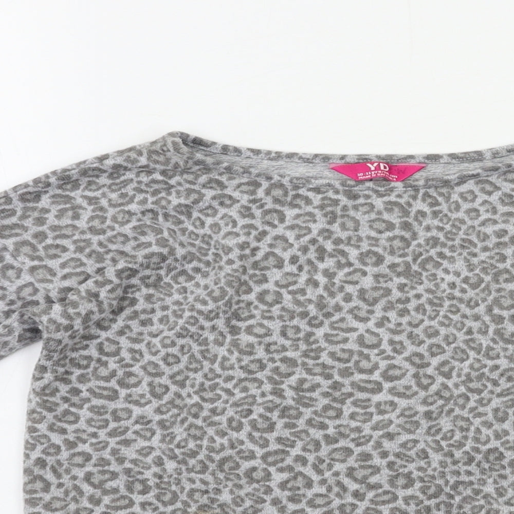 YD Girls Grey Animal Print  Basic T-Shirt Size 10 Years