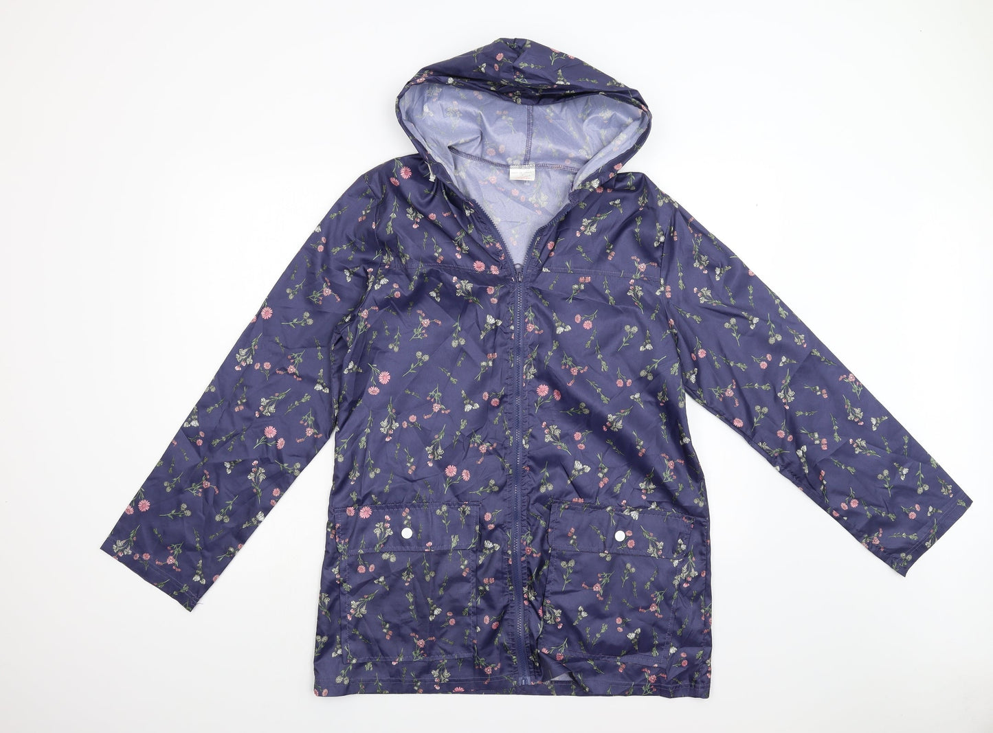 Anne De Lancay Womens Blue Floral  Anorak Jacket Size S