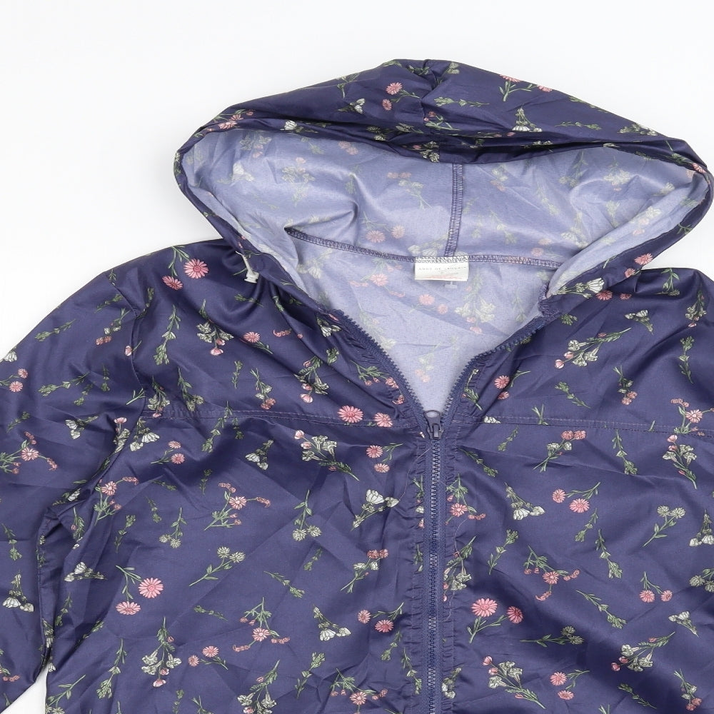 Anne De Lancay Womens Blue Floral  Anorak Jacket Size S
