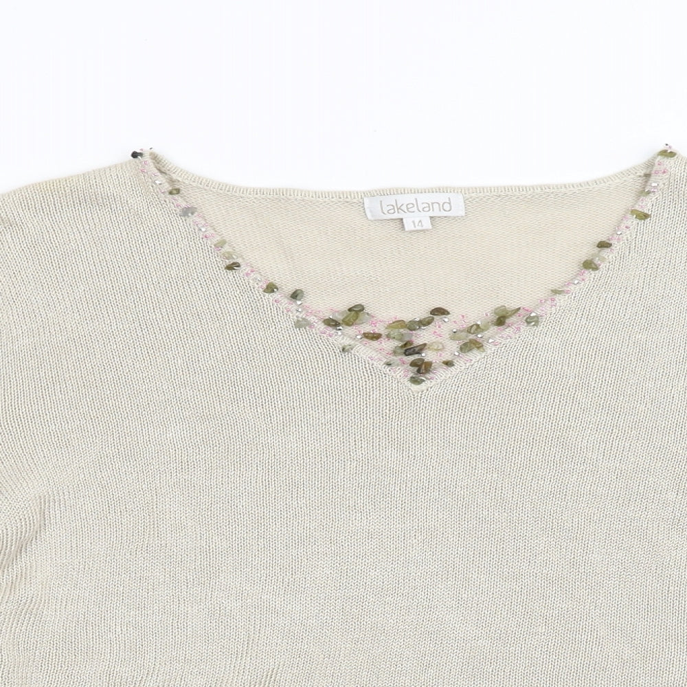 Lakeland Womens Beige  Knit Pullover Jumper Size 14