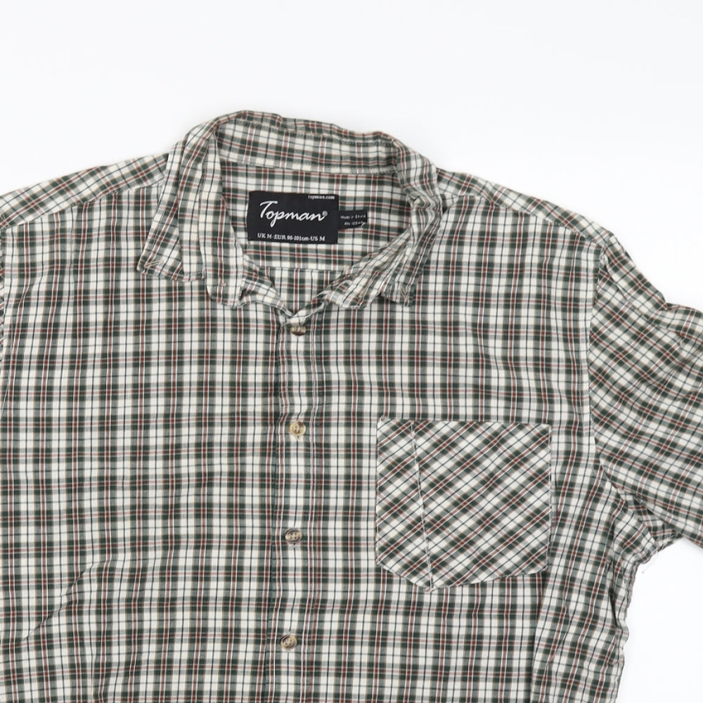 Topman Mens Green Check   Button-Up Size M